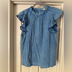 JODIFL Kids Textured Blue Flutter Sleeve Top
